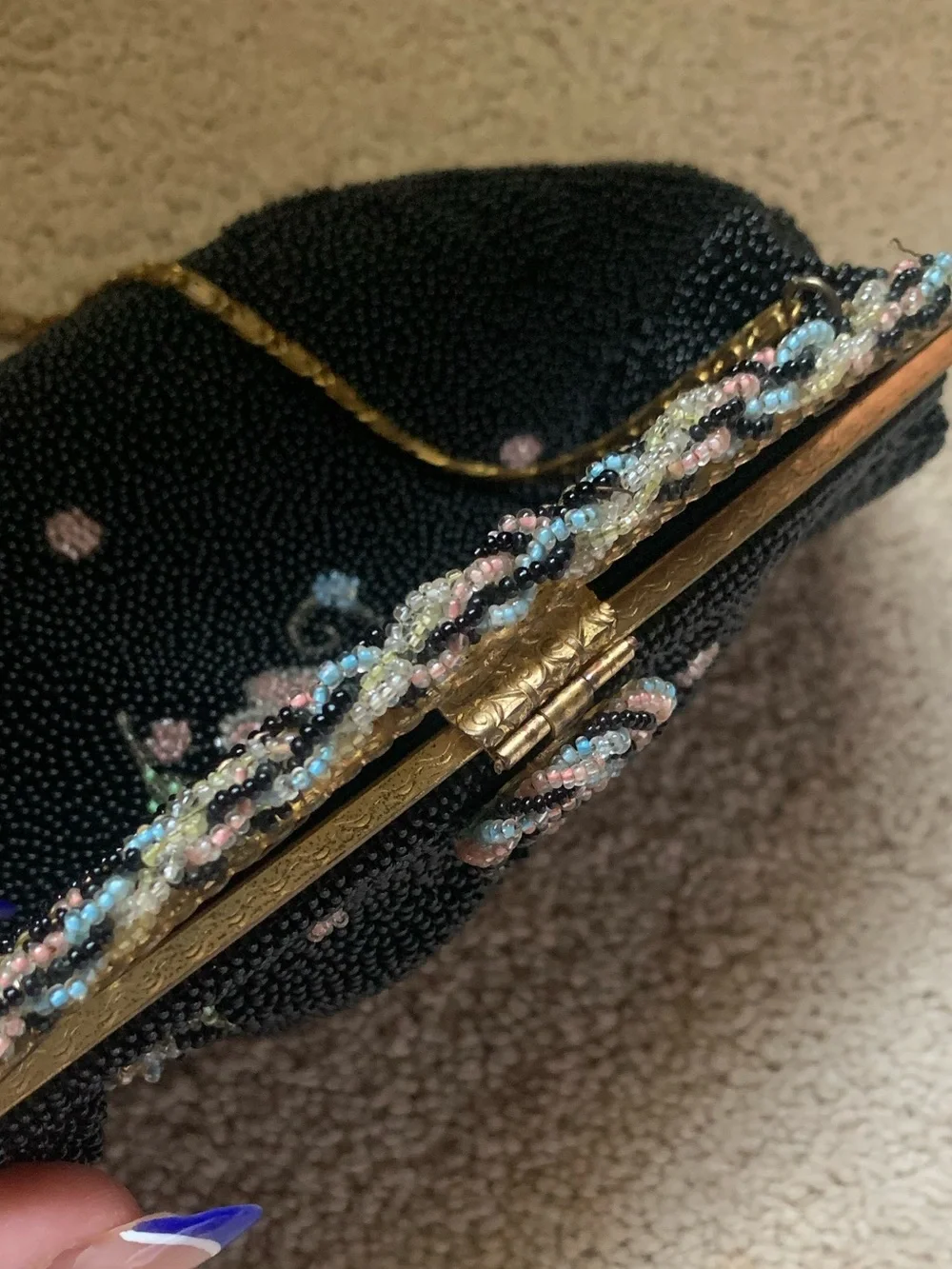 Vintage 1940’s Freddy Floral Beaded Purse Paris Handmade Evening Handbag Clutch